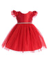 Baby Girls Red Satin Tulle Flutter Sleeve Flower Girl Dress 6-24Months - SophiasStyle.com
